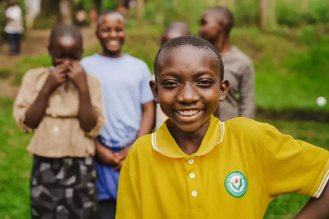 Amini, 12, is with her friends after attending distance-learning classes 