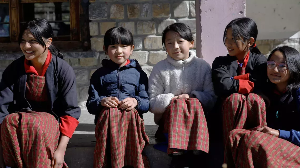 Students of Katsho Lower Secondary School in Haa, western Bhutan with the school&rsquo;s ASE focal after an idea pitching session for UPSHIFT programme.