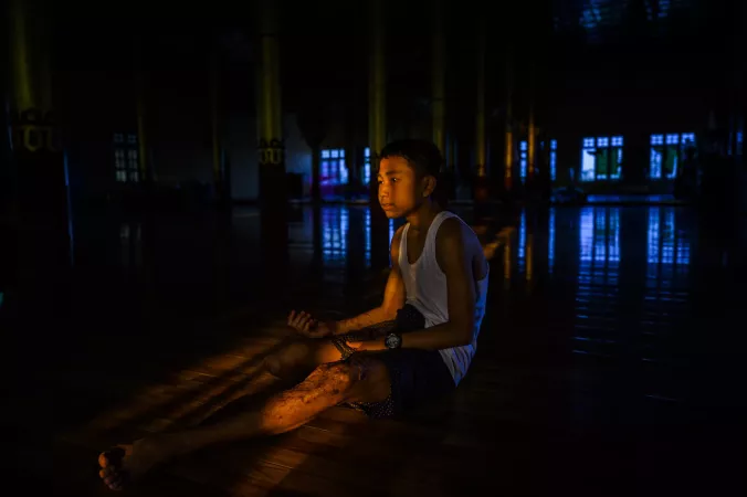 A 14-year-old boy stepped on a landmine while searching for his family&rsquo;s injured cow at a neighborhood farm in eastern Myanmar. His lost his right leg, and his hands & other leg were badly injured.