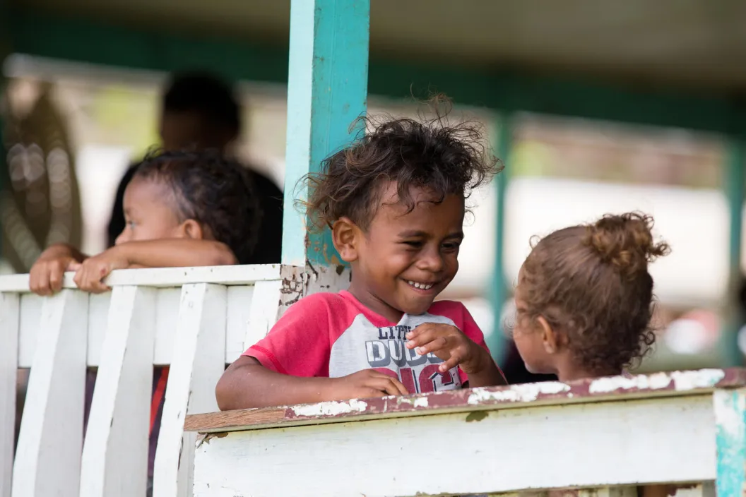 Children participating in activities at a child-friendly space in Mataniwai Village,Macuata, Fiji