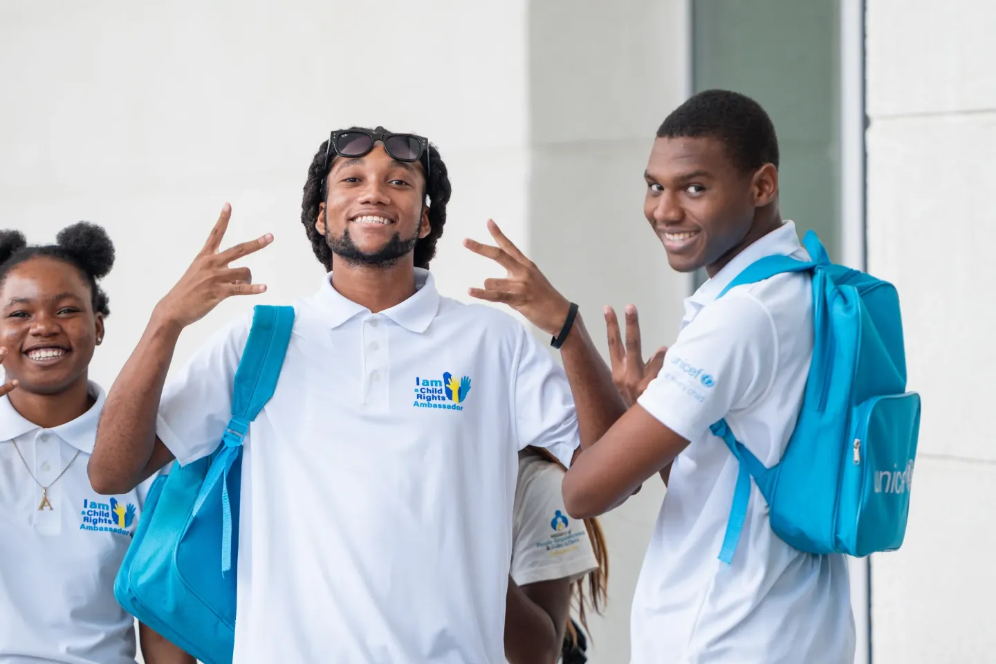 Child Rights Ambassadors from Barbados posing for photos