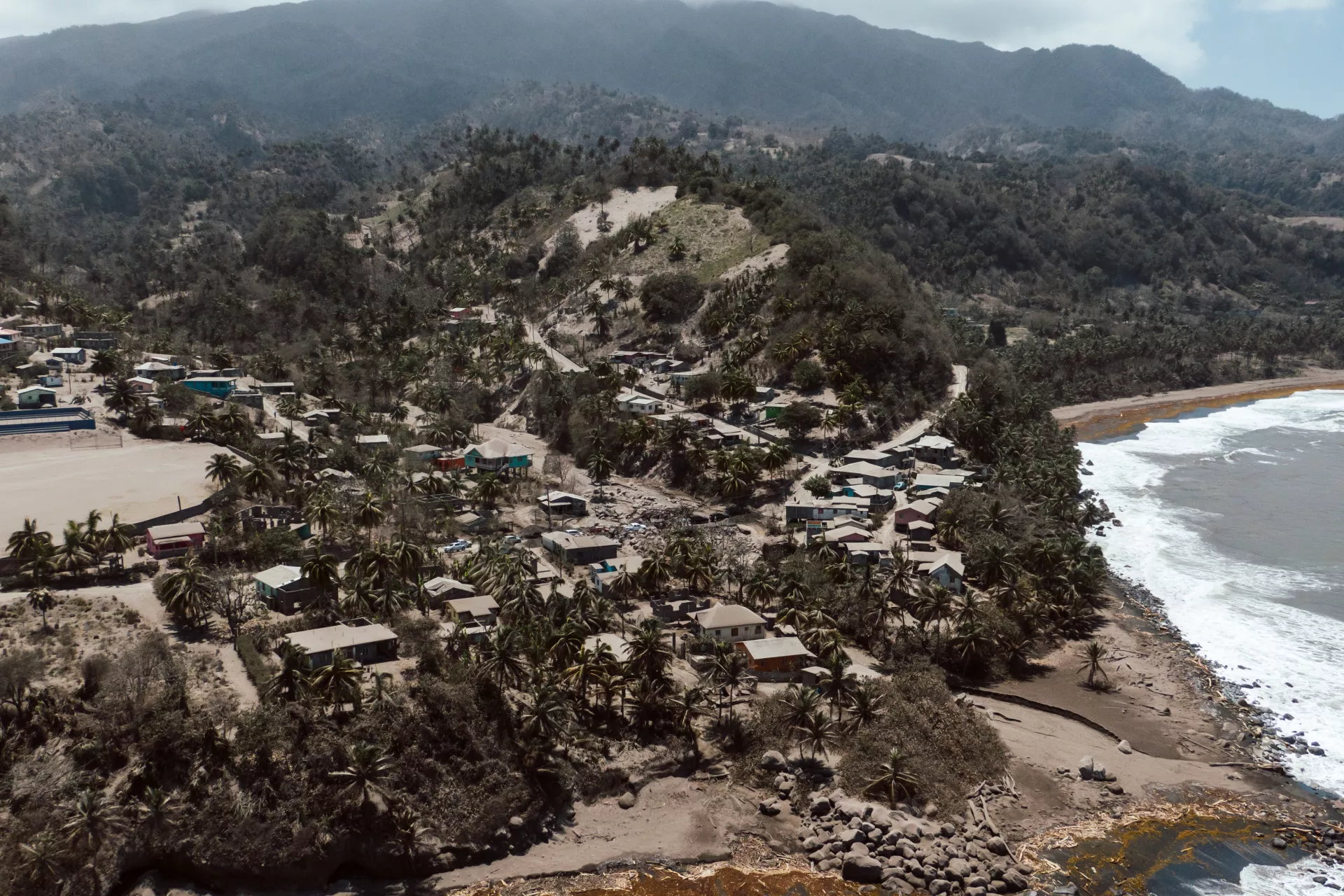 An aerial view of the northern part of Saint Vincent following the La Soufriere volcanic eruption