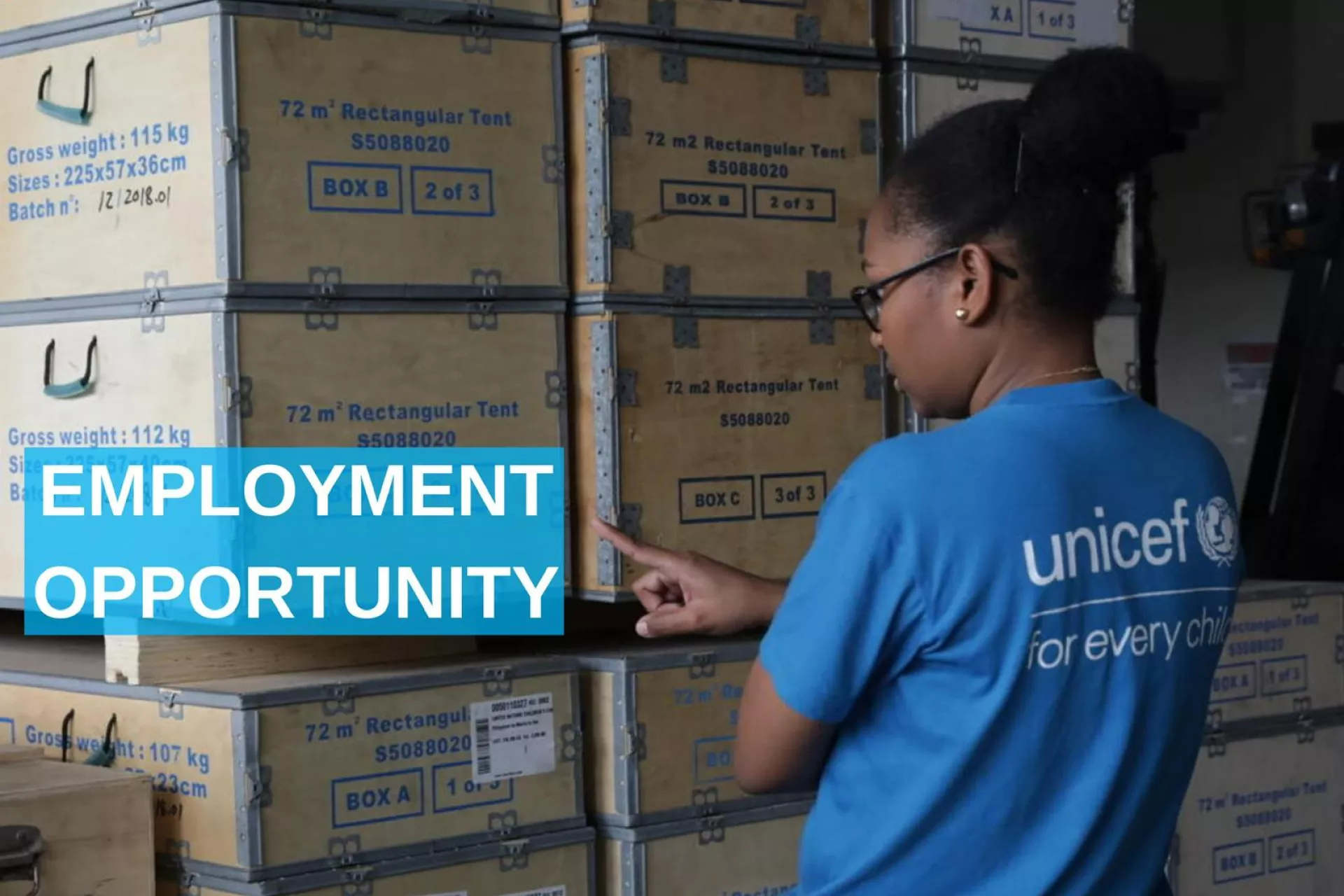 UNICEF staff member at a warehouse