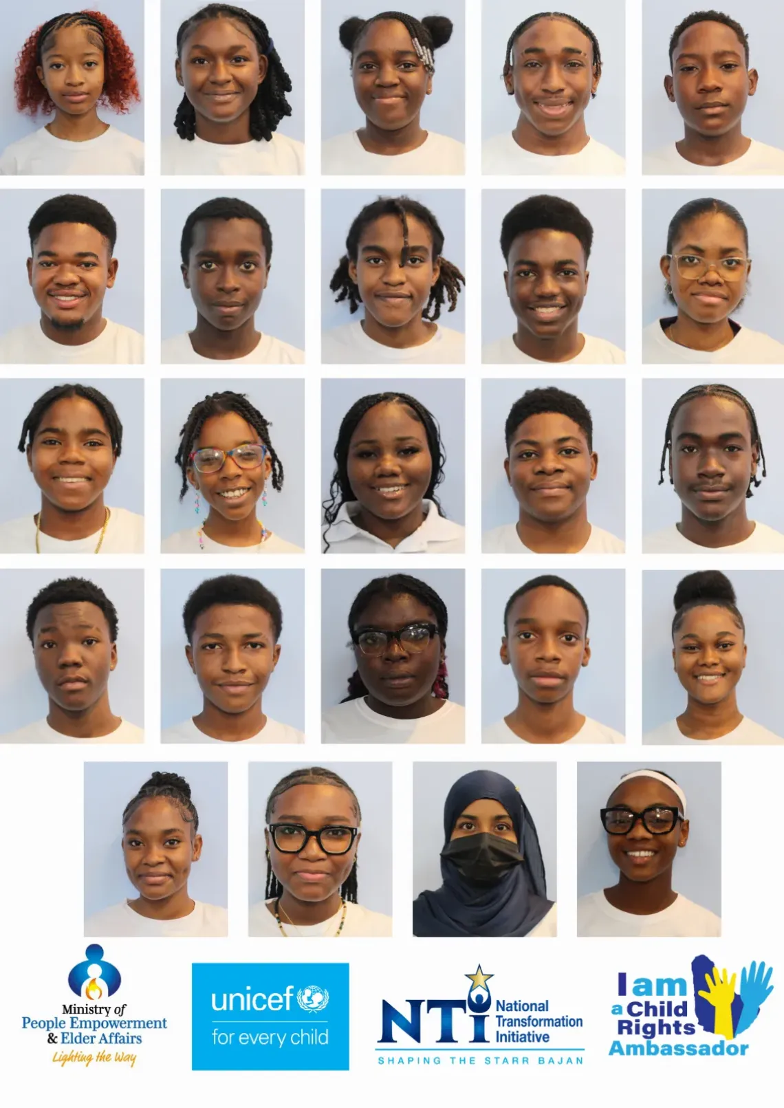 Graphic with 24 child rights ambassadors in Barbados