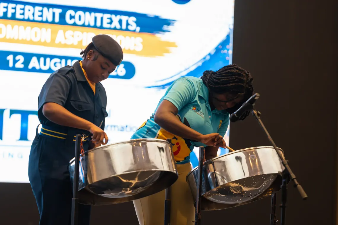 children playing steel pan