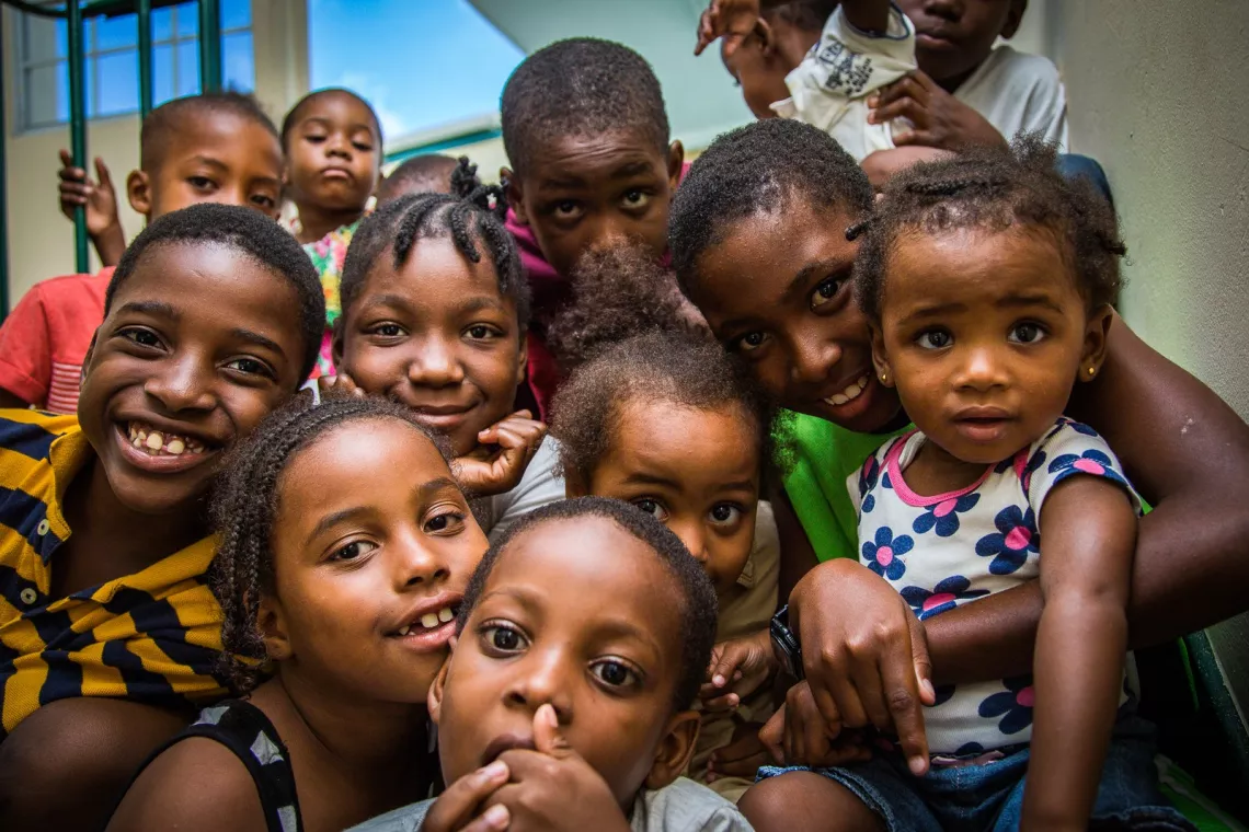 Children displaced from their homes in Barbuda at a shelter in Antigua after the 2017 passage of Hurricane Irma