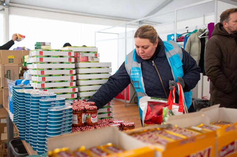 Distribution of humanitarian life-saving supplies in Poland to help families who've fled the war in Ukraine