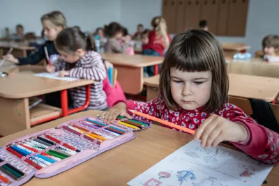 Children from Ukraine in a classroom in Romania