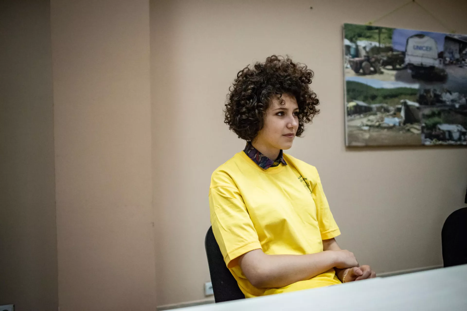 Snezana Dzogovic, 16, poses for a portrait at the Peer Mediation Center of Domovik NGO, in Mitrovica North. 