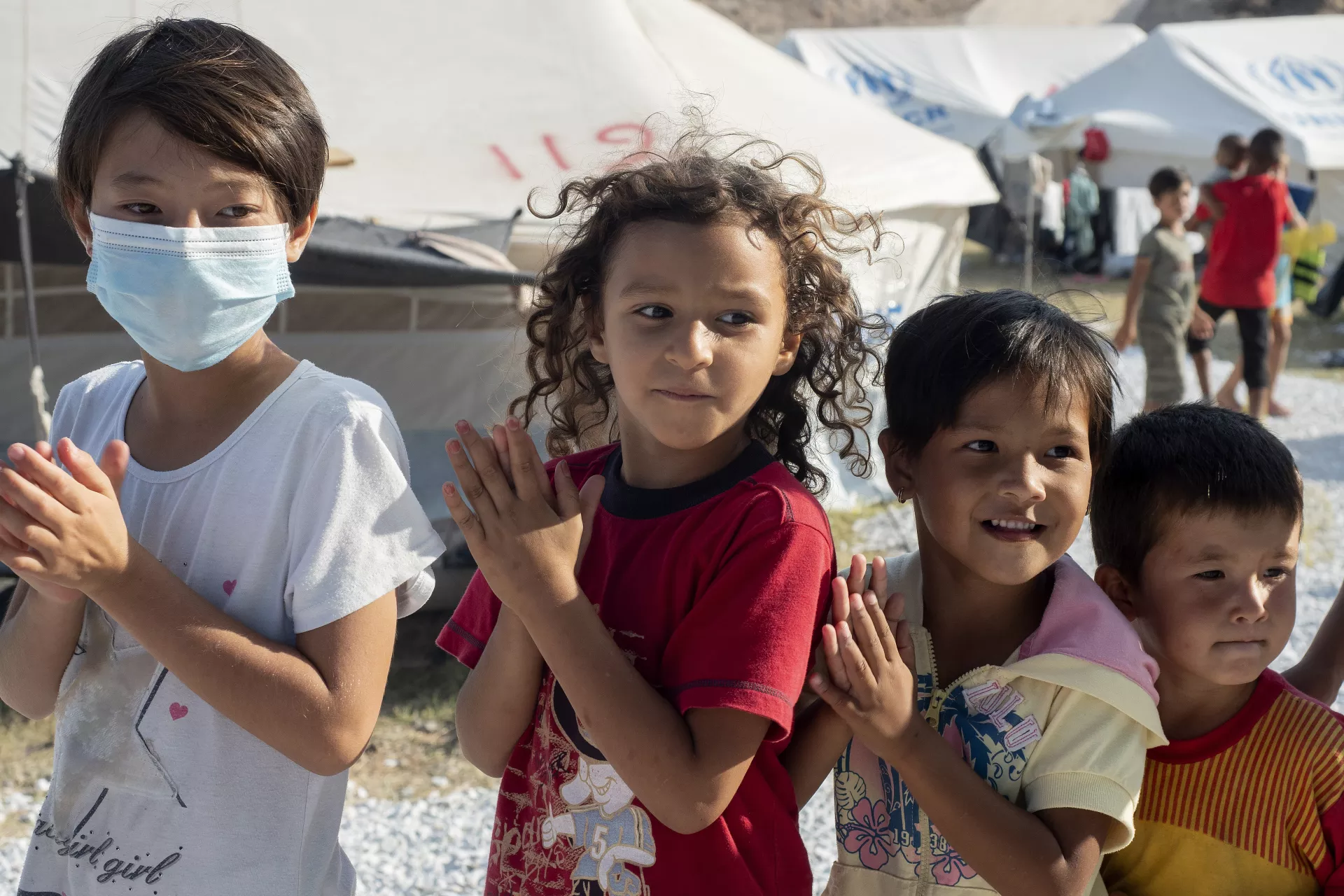  children participate in recreational activities at the new temporary accommodation facility on the Greek island of Lesvos