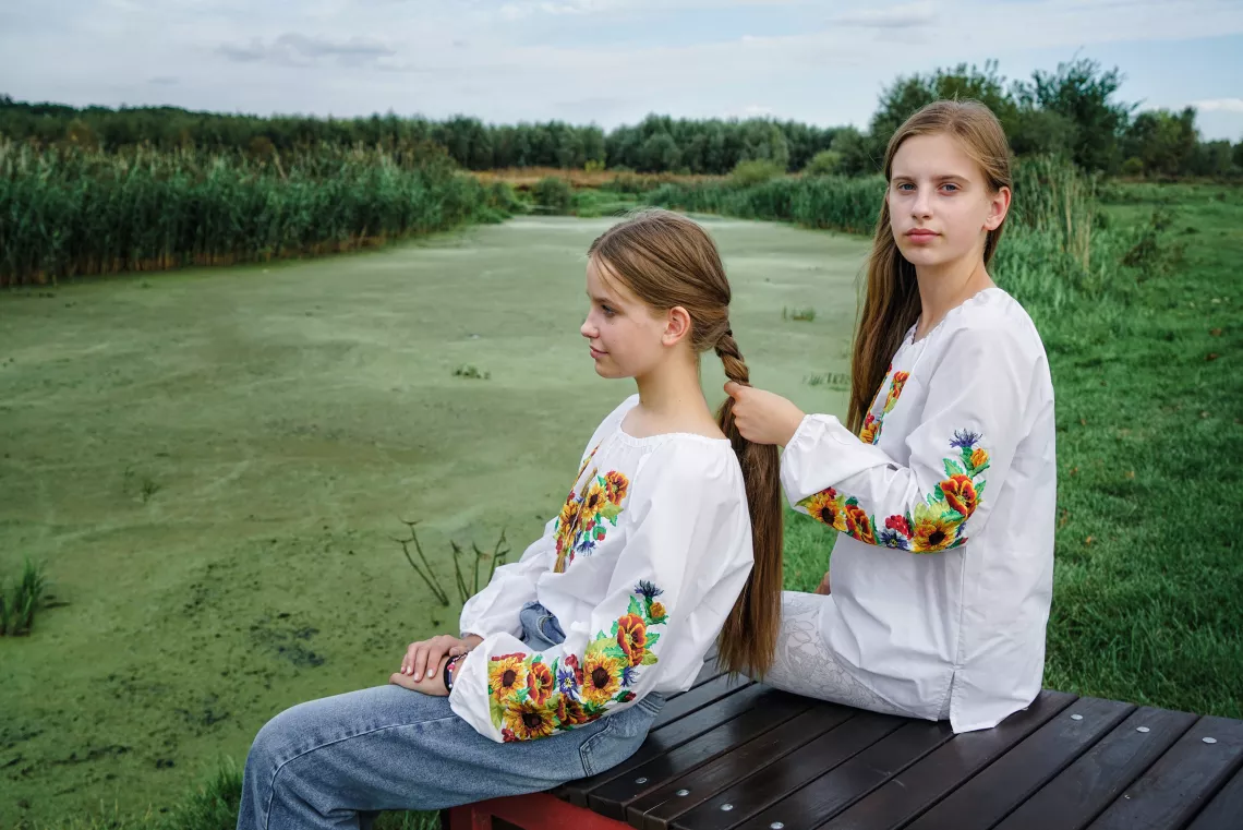 Two sisters from a village near Kyiv are finding ways to overcome the distress of war 