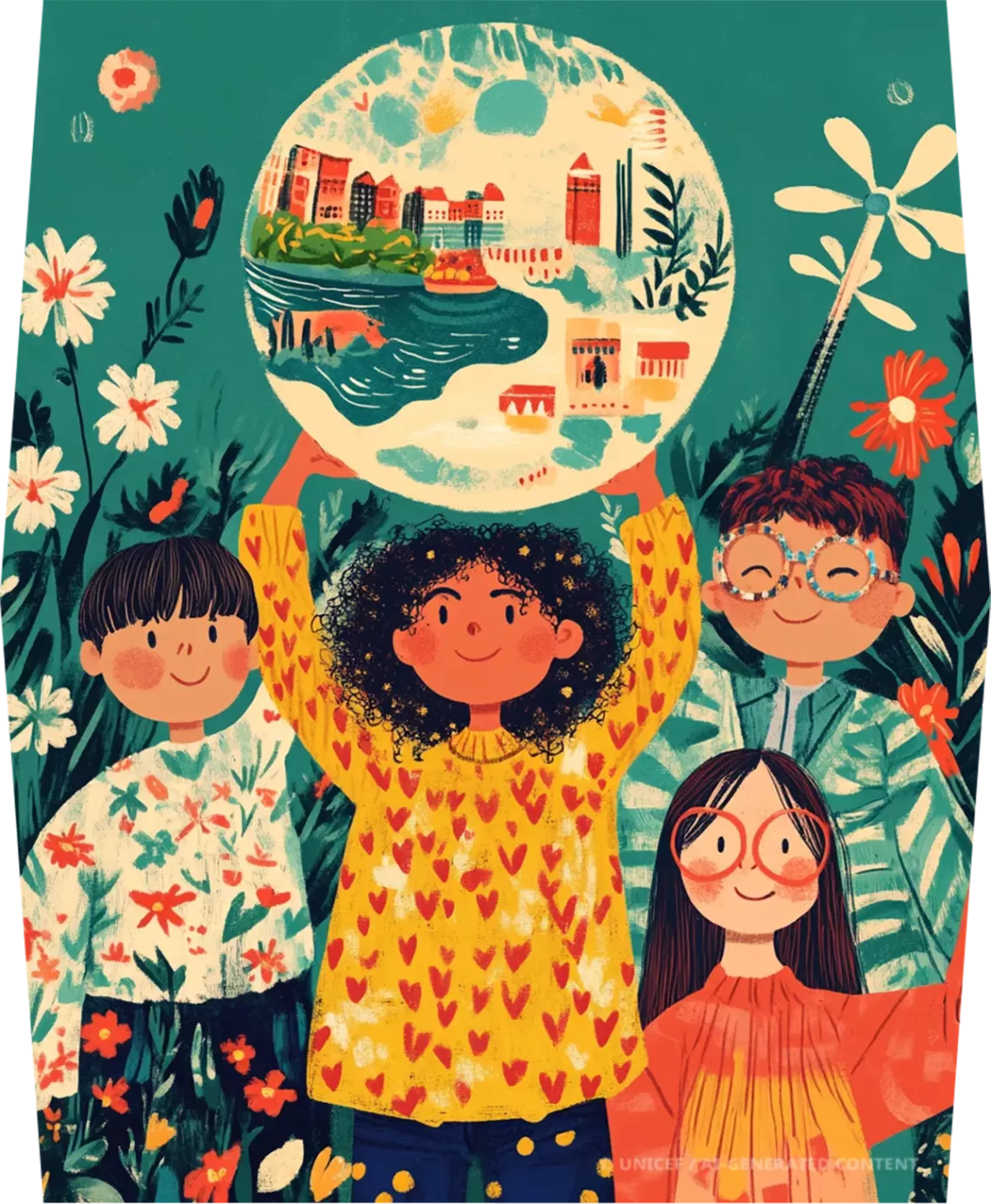 Illustration children holding the world