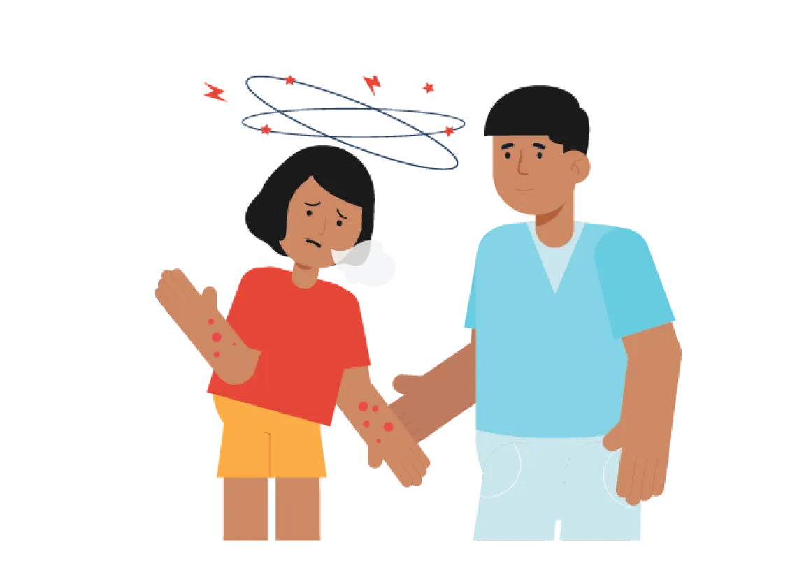 How to recognize symptoms of heatstroke: A girl looks confused as a caregiver supports her