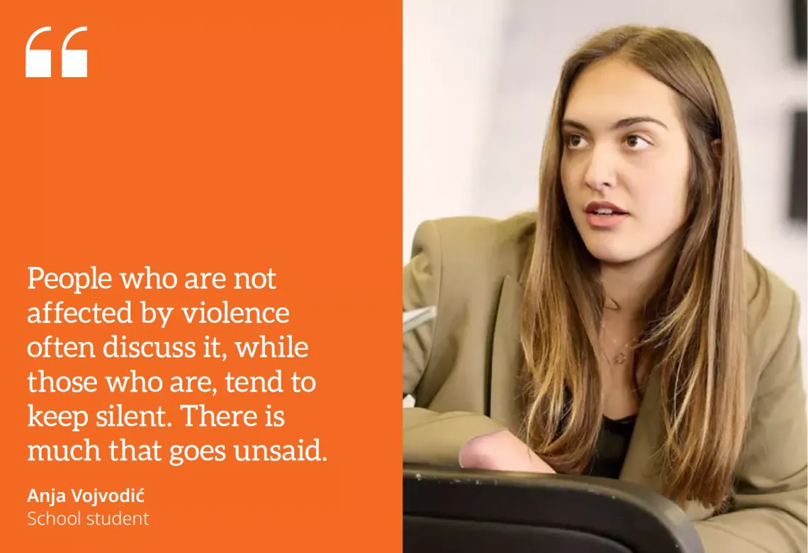 High-school student Anja Vojvodić from Montenegro  speaks about the violence in her environment. 2024.