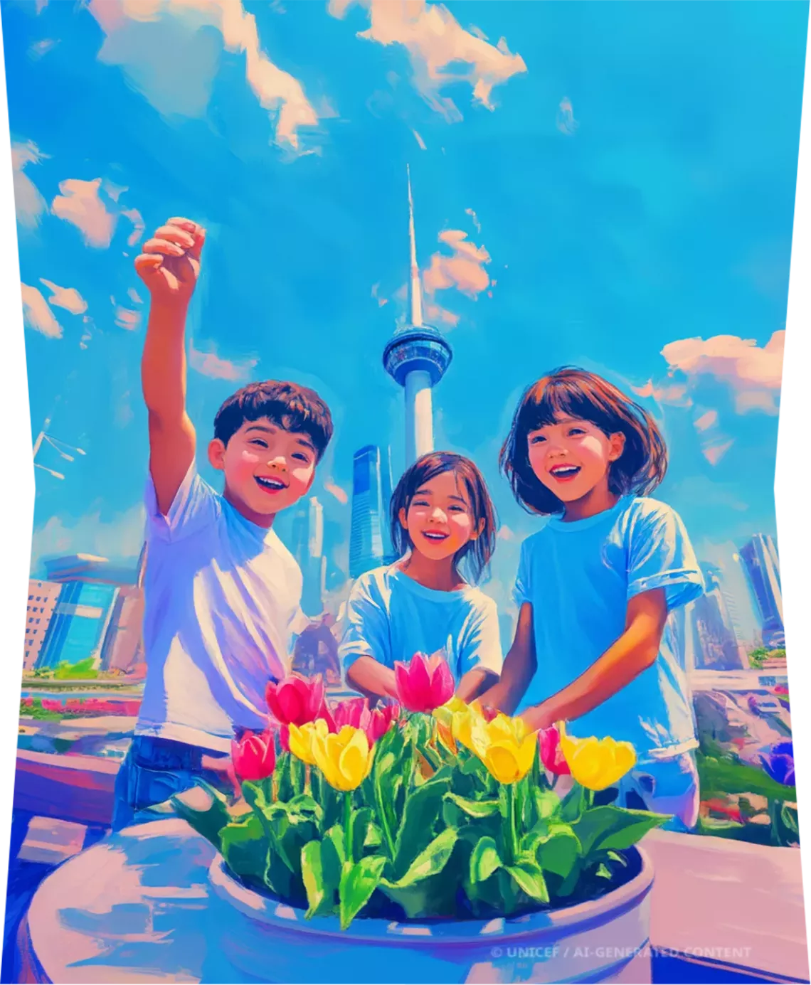 Illustration of children planting flowers