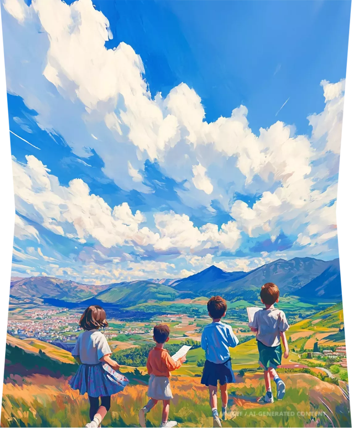Illustration of children looking at the horizont