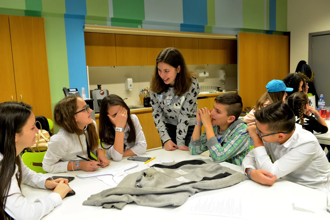 Young heroes re-enacting tips on staying safe online, at a Safer Internet workshop in Sofia, Bulgaria.