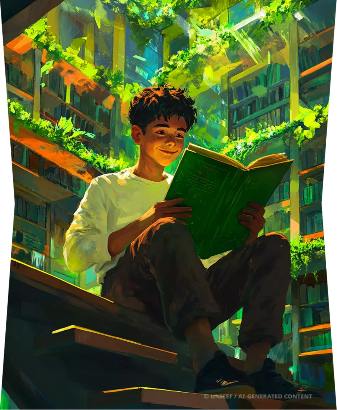 Illustration of boy reading a book