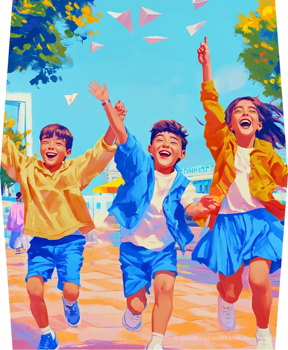 Illustration of children running in Tajikistan