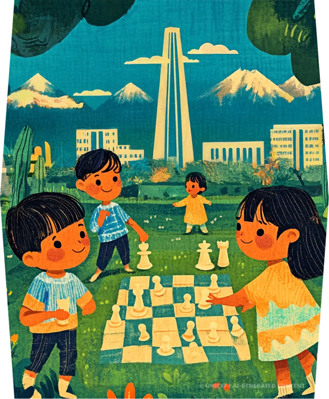 A illustration of children playing in Turkmenistan
