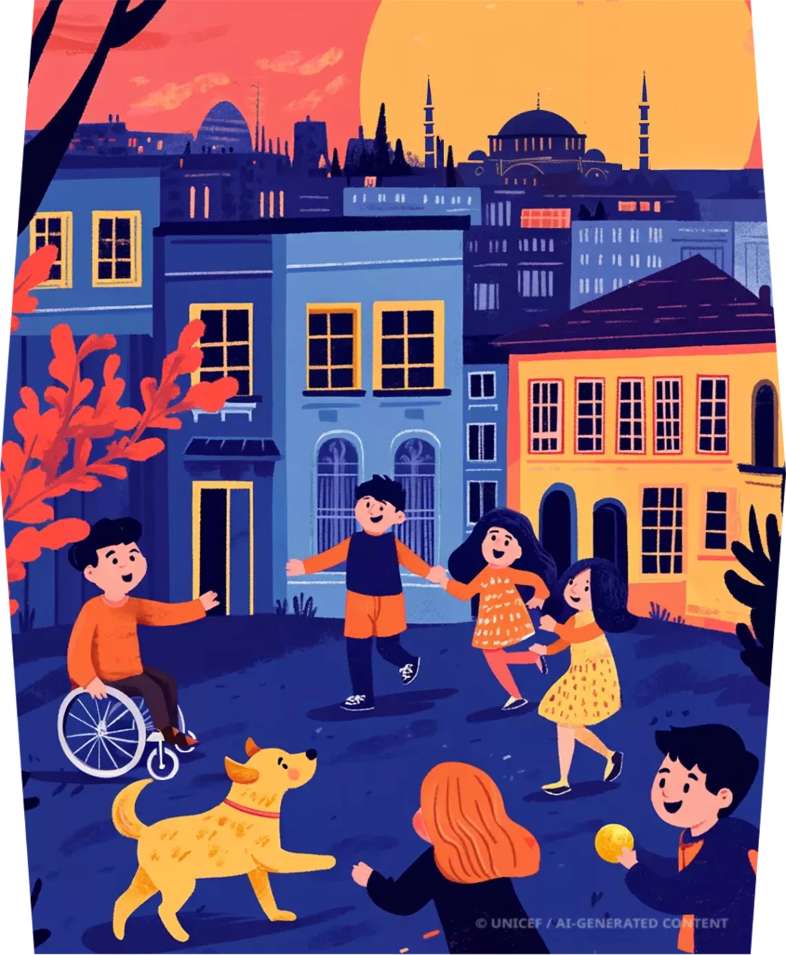Illustration children playing on the street