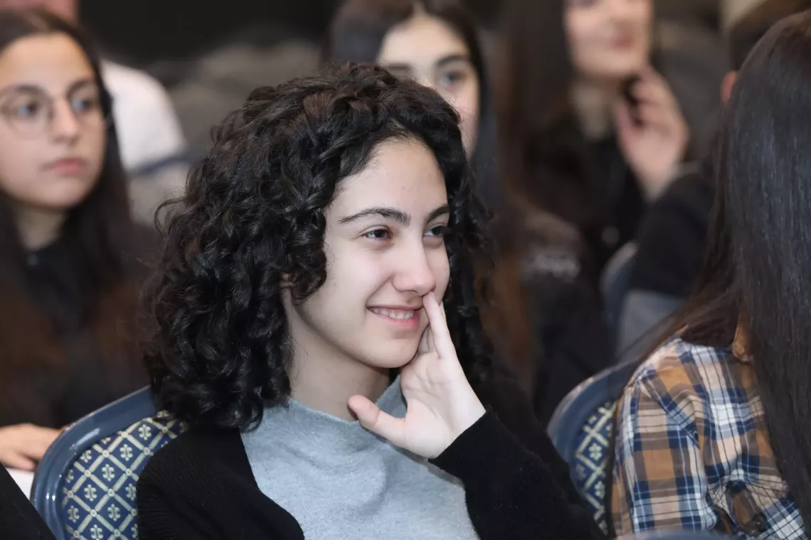 A girl at Armenia&rsquo;s signing of the Declaration on Children,  Youth and Climate in Yerevan, Armenia. The Declaration recognizes the capacity of children and youth as powerful agents of change and promotes their involvement in  climate policies, strategies and plans. January 2023. 