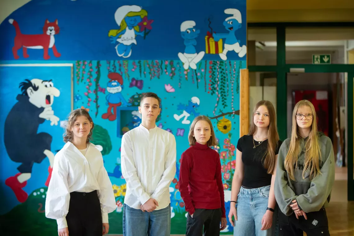 Ivan, Yan, Kseniia, Zofia, Julia, participants of UPSHIFT programme at the primary school 258 in Warsaw.