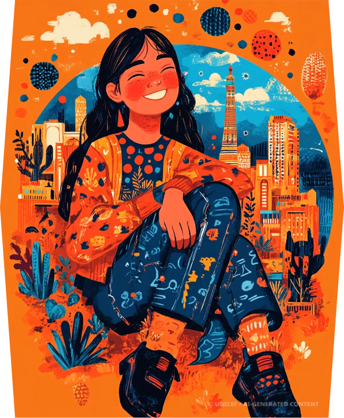 Illustration of a girl ontop of the world