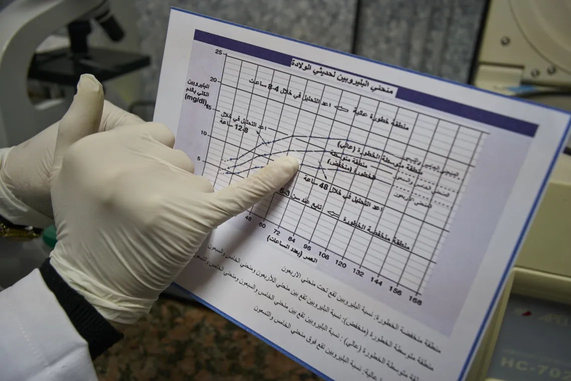 Within minutes, the lab results are ready and the nurse plots the bilirubin level on the infant&rsquo;s health card against the age of the newborn (in hours).&nbsp;​ The results revealed that Candy will need to come for another check up in 48 hours.​ ​