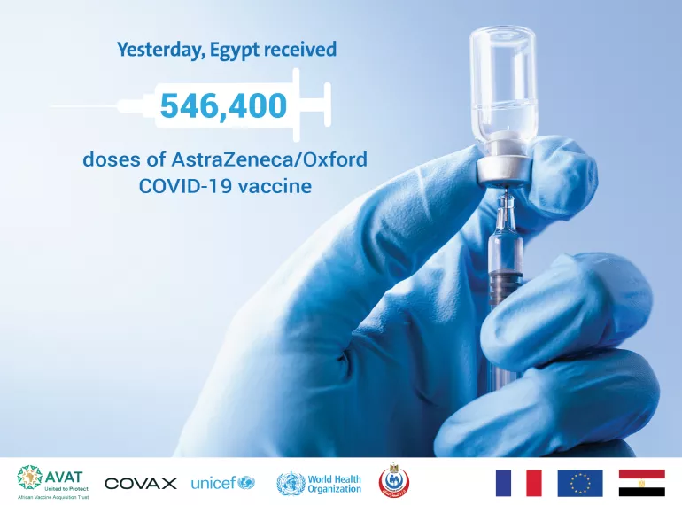 546,400 doses of COVID-19 vaccines donated by France through the AVAT and COVAX platforms arrived in Cairo yesterday