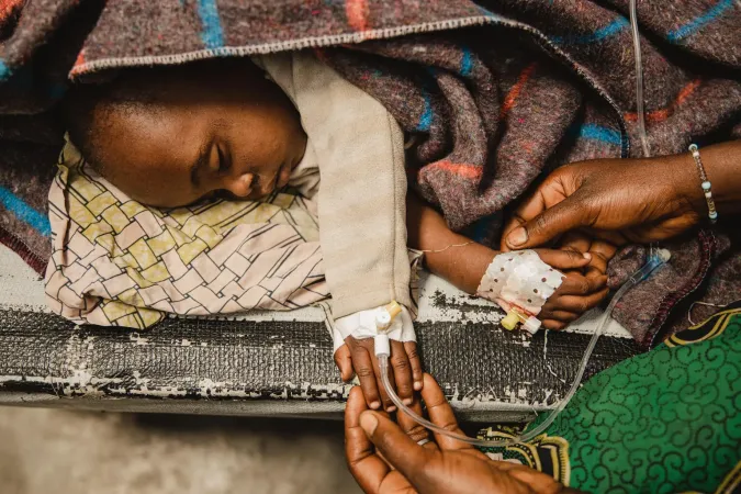 A child suffering from cholera at the Afya Sake Cholera Treatment Centre (CTC) in North Kivu Province, DR Congo, on 12 January 2024.