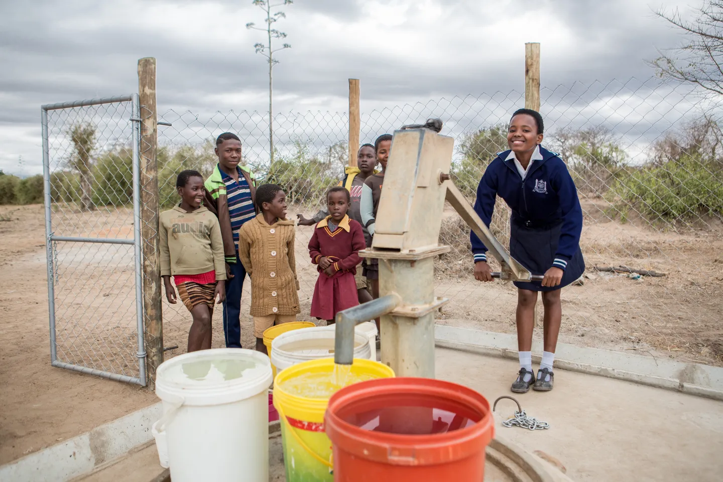 Children fetching water from a borehole