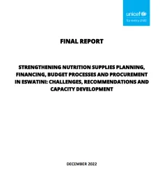 Cover picture for Strengthening Nutrition Supplies Planning, Financing, Budget Processes and Procurement in Eswatini