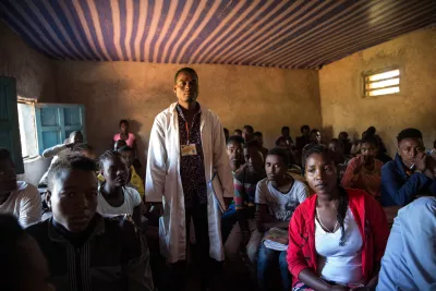 Zena&rsquo;s teacher, Mr. Mideso, with his Chemistry class.  