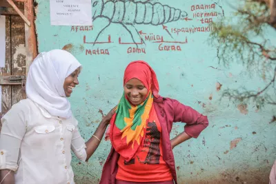 Asiya Haj Abdurmah Usman, 17, grade 8, Gender Club Coodrinator (left), and Anifa Abdella Barki, 14, grade 6.