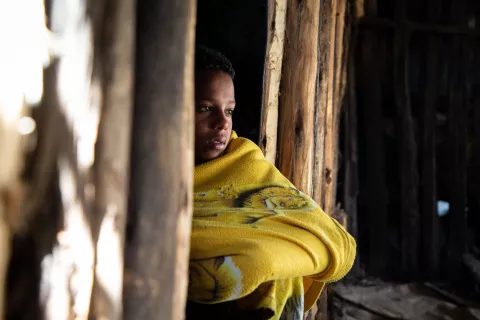 15-year-old Eyueal was forced to flee his village of Adirkay in the Amhara region to escape the conflict in Northern Ethiopia. 