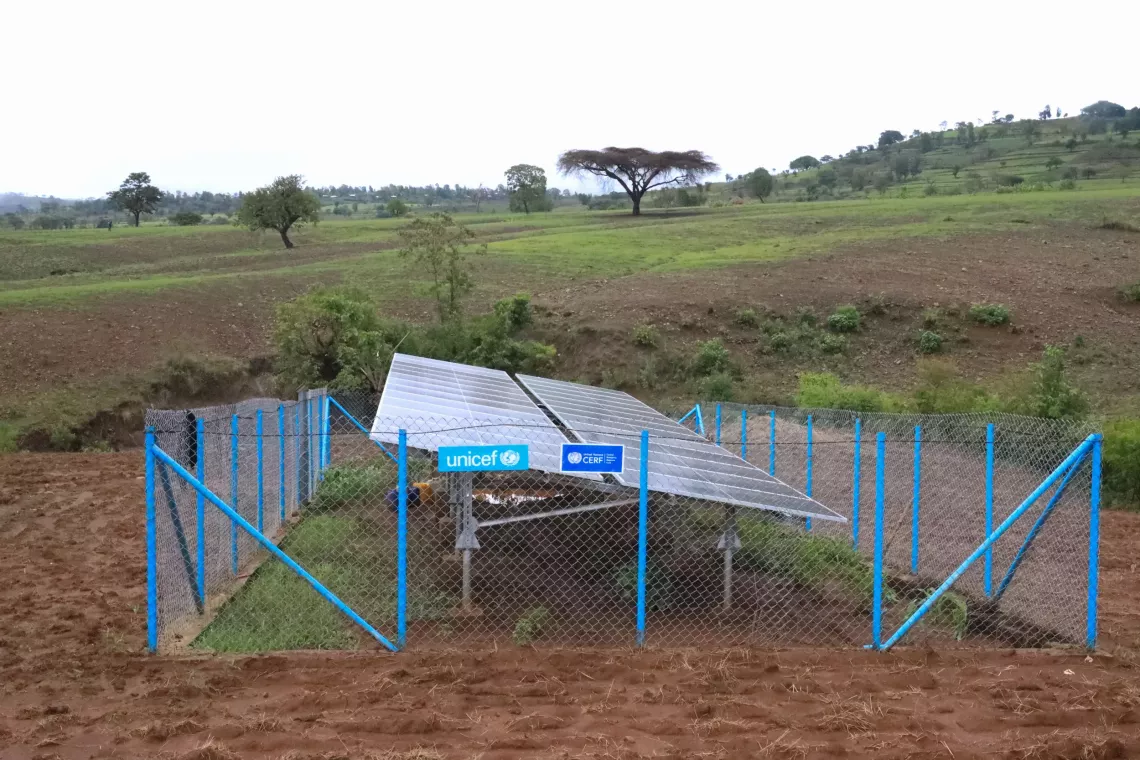 A solar panel in a wire gated compound. 