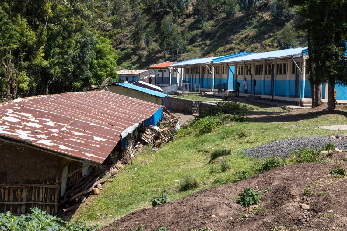 Old classrooms and new classrooms contrasted in one photo