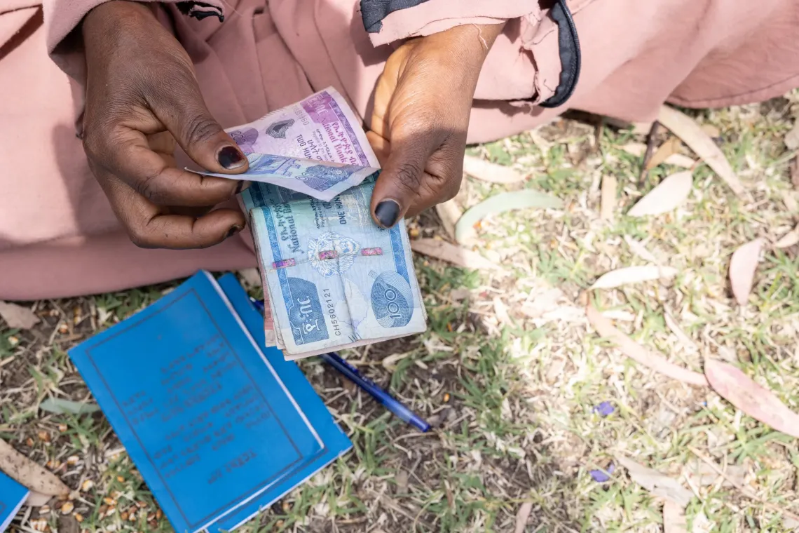 A close up shot of a woman's HANDS counting money.  