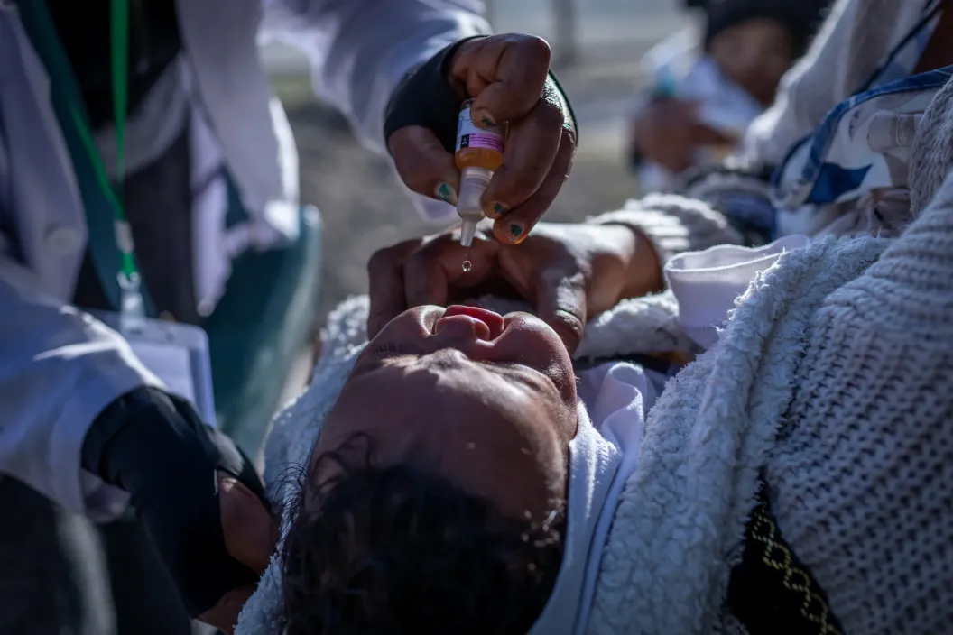A close up photo of a child being vaccinated against polio