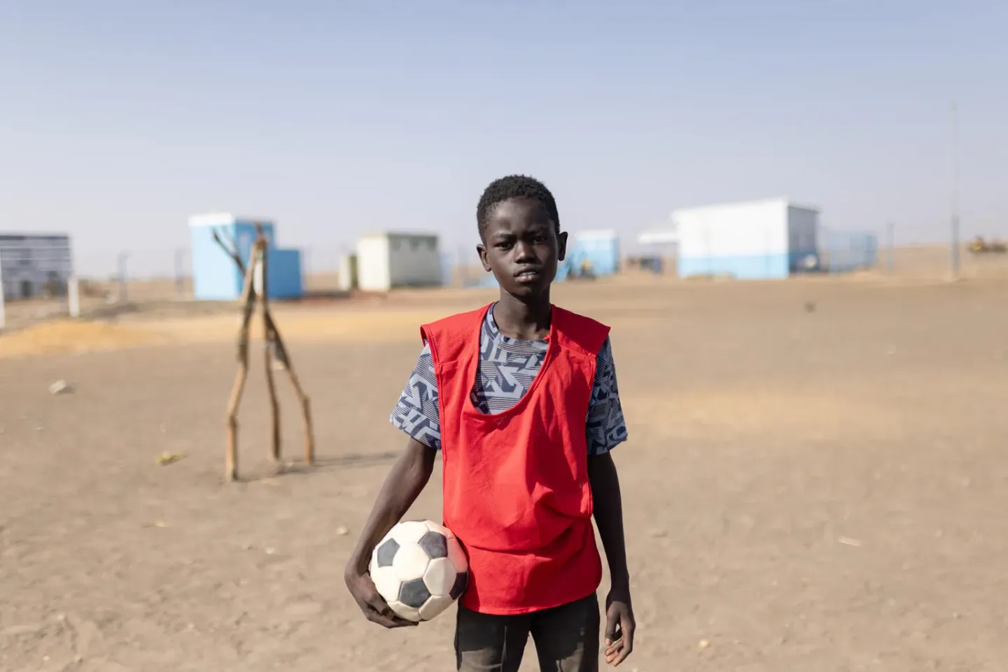 13-year-old Misse after participating in a football game at the UNICEF-supported child-friendly space in Al Kashafa camp, White Nile State.