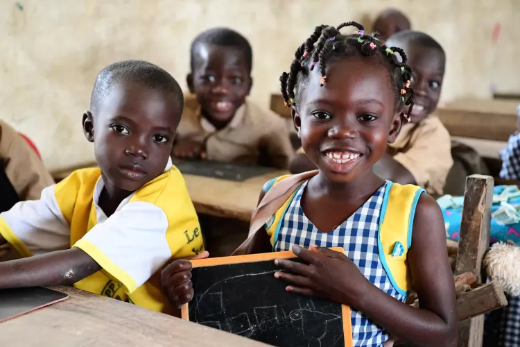 Children attending class, in Youpougon, a suburban of Abidjan, in the South of C&ocirc;te d&rsquo;Ivoire.
