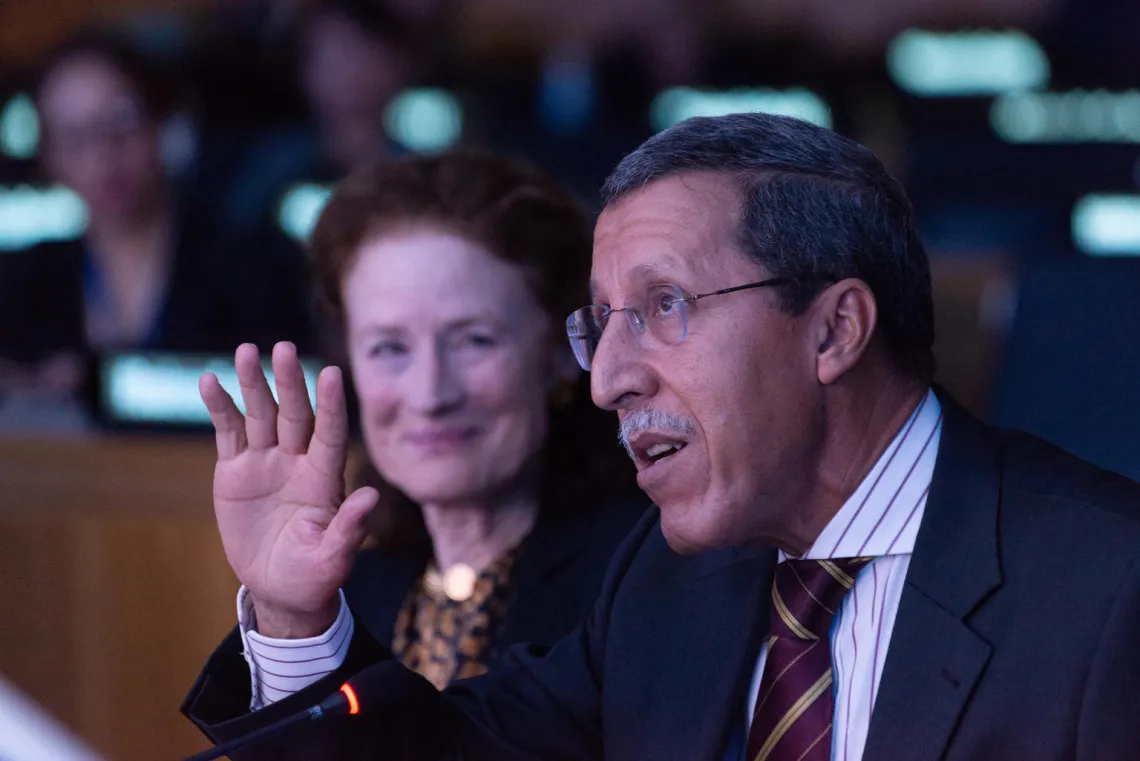 UNICEF Executive Board President H.E.Mr. Omar Hilale, Permanent Representative to the United Nations, Morocco, right, and UNICEF Executive Director Henrietta H. Fore, left. 