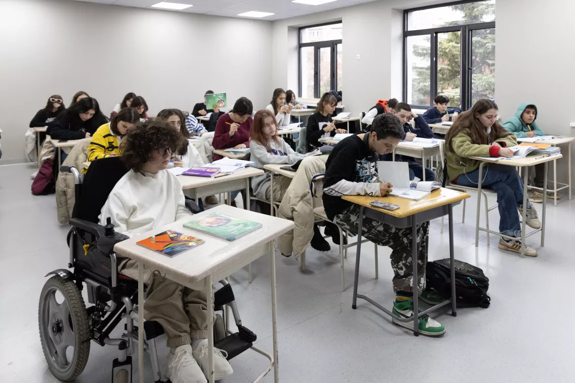 Bacho attending lessons at Tbilisi #169 Public School