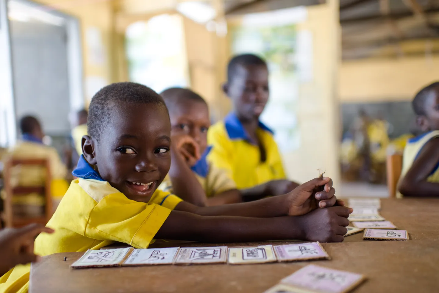 Michael Mensah (8) in a kindergarten class at Aldersgate Methodist Basic School in Elmina in the Central Region of Ghana on 21 May 2015