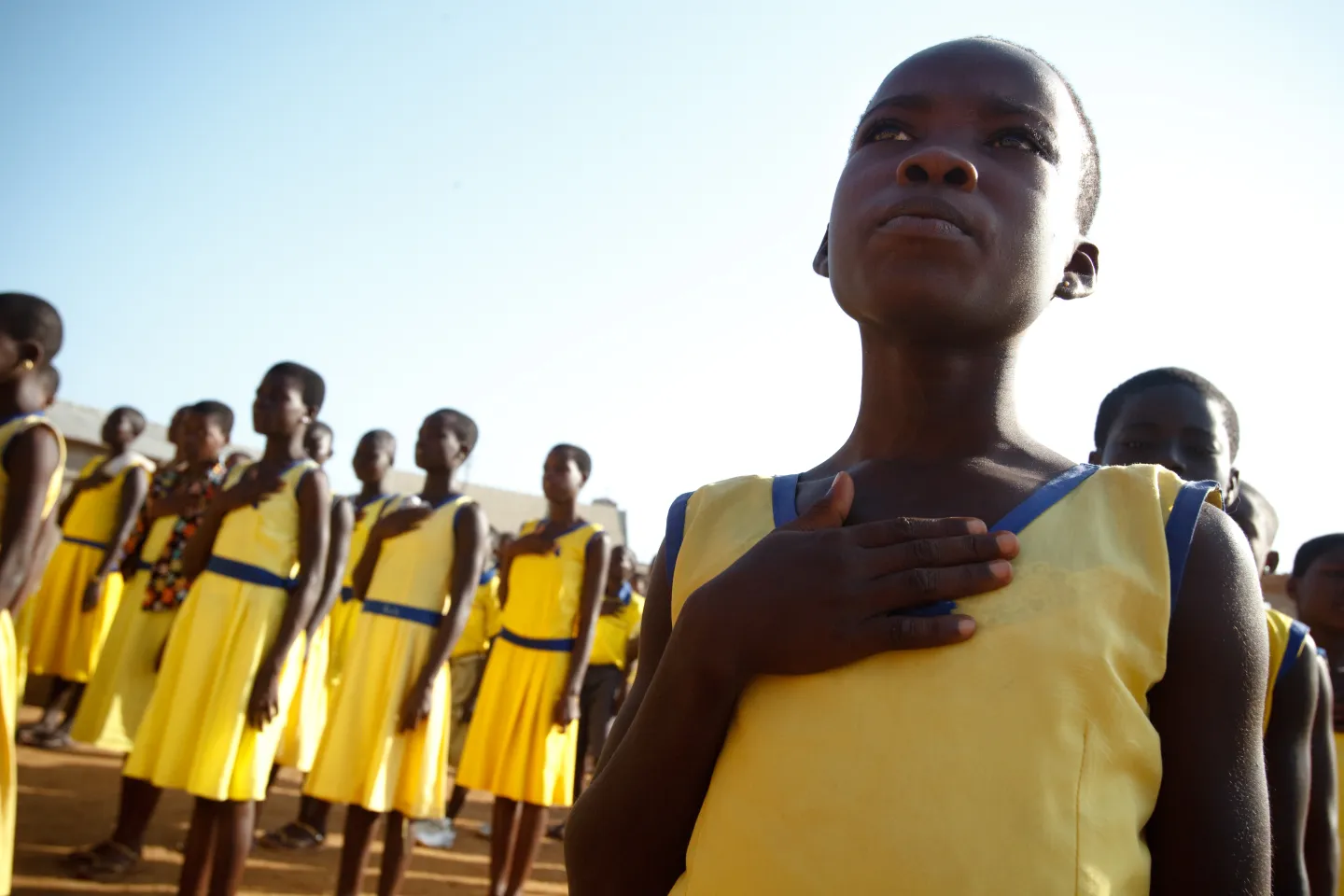 Children line up in the school yard before class at the Moree Methodist primary school in the town of Moree, Ghana on Tuesday November 9, 2010.