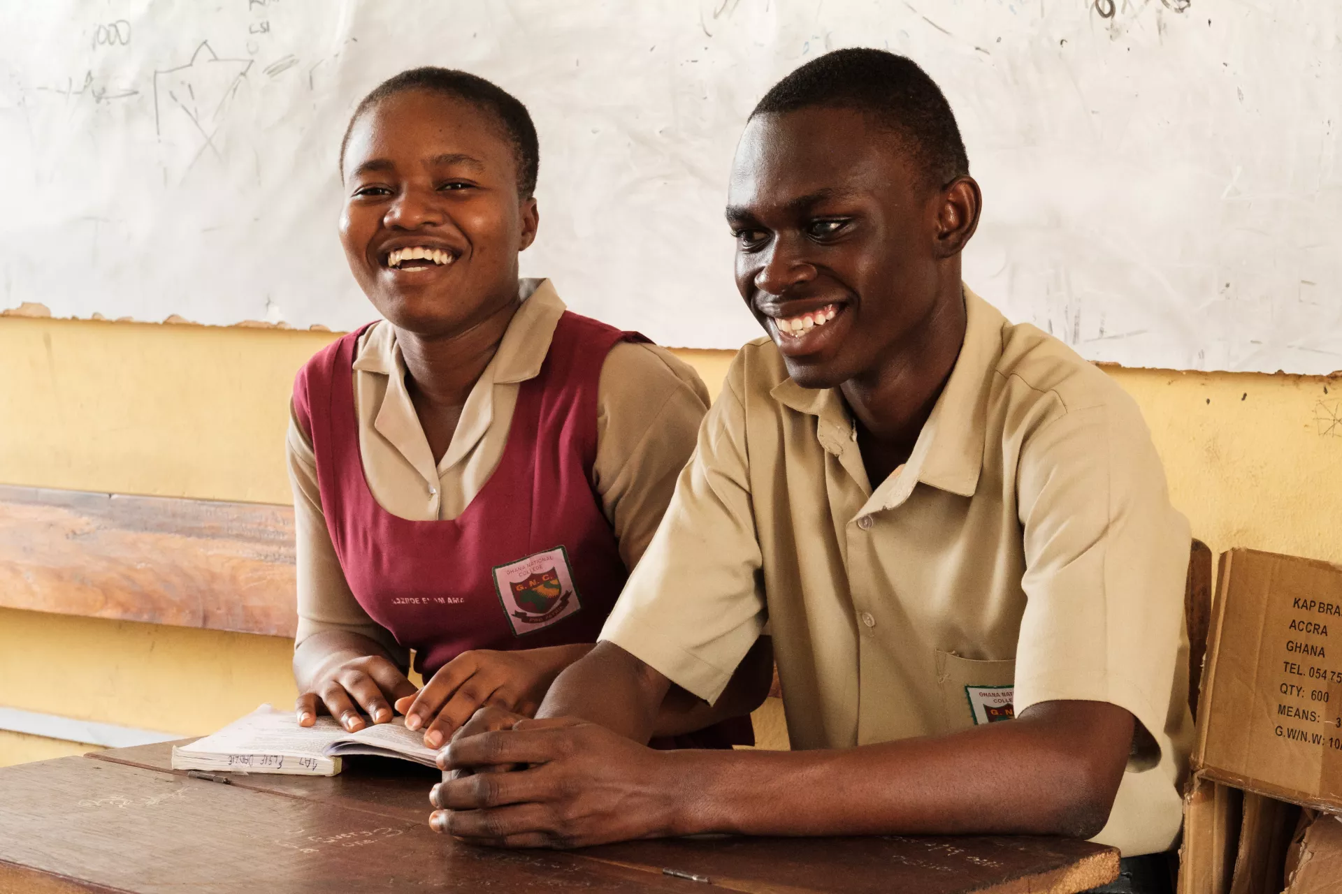 Enam Ama Adzroe (15) with Sylvester Acquah (17) at Ghana National College in Cape Coast, Ghana on 18 January 2018.