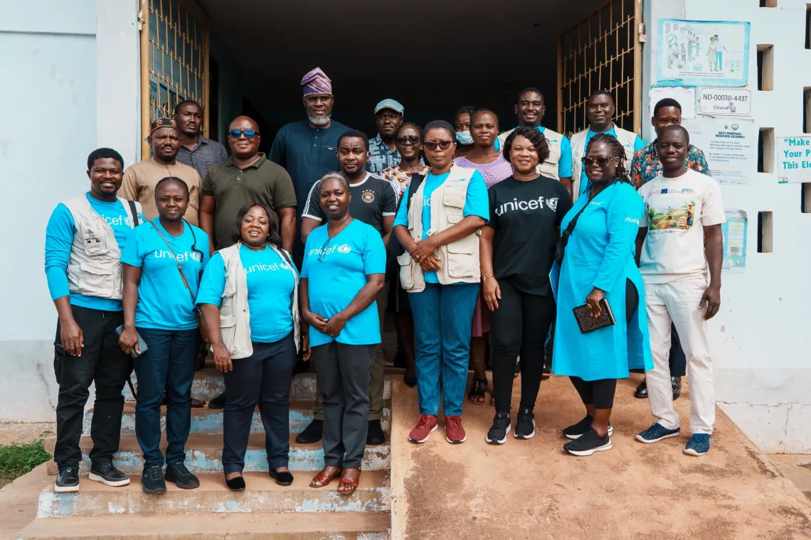 Representatives from government, communities and UNICEF during the learning mission to Ghana&rsquo;s North East Region, where efforts are underway to strengthen coordinated support for adolescent girls. 