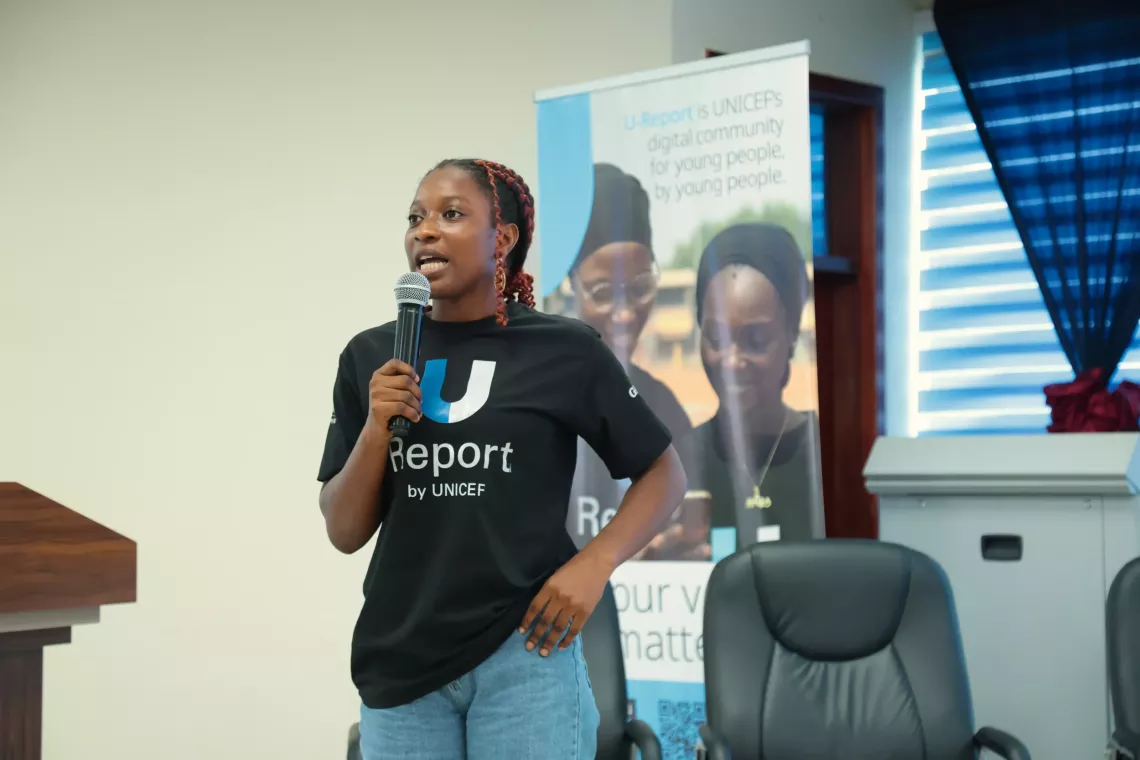 Precious Ofori, a U-Reporter and a level 300 student at University of Media, Arts and Communication (UniMAC), engages young people as the MC.