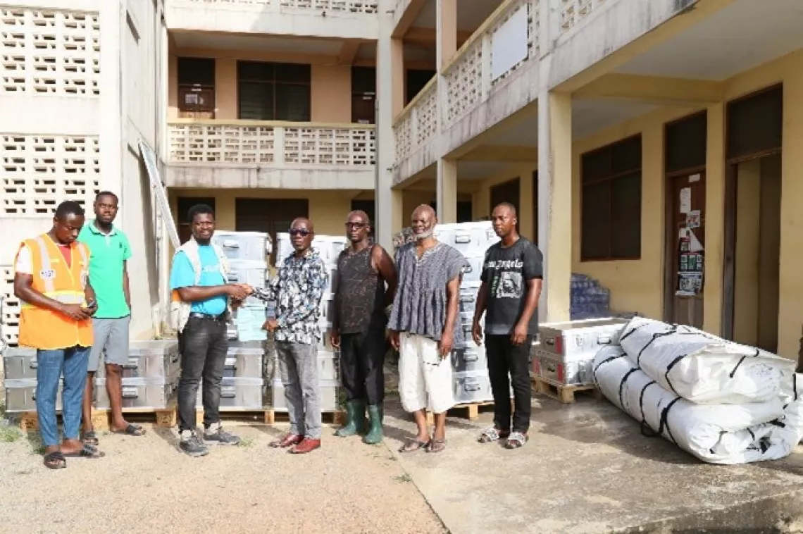 Learning materials and tent presented to the Central Tongu District.